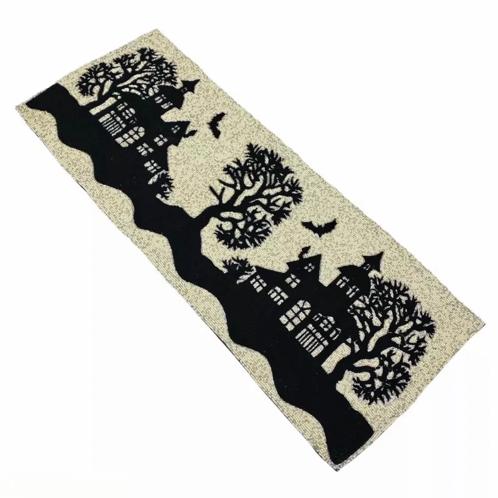 Tahari Home Haunted House Bats Halloween Beaded Table Runner 13”x36”- NWT
